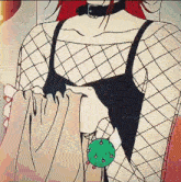 a drawing of a woman wearing a choker and fishnet tights