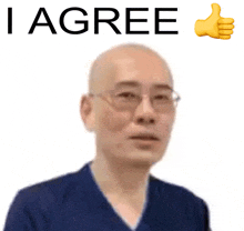 a bald man with glasses is giving a thumbs up with the words i agree above him