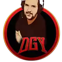 a man wearing headphones is in a circle with the word dgy on it