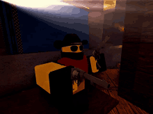 a cartoon character is holding a gun and wearing sunglasses