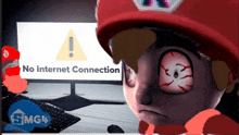 a cartoon character is looking at a computer screen that says " no internet connection "