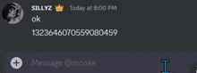 a screenshot of a discord conversation between sillyz and 1323646070559081459
