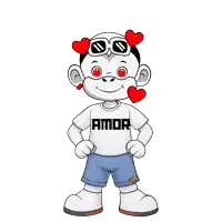 a cartoon character wearing a shirt that says amor on it