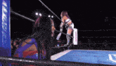 a woman in a wrestling ring with a sign that says ecw