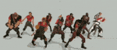 a group of soldiers are standing in a row and one of them has the letter d on his shirt