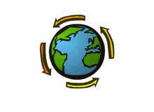a drawing of a globe with three arrows around it
