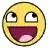 a yellow smiley face with a big smile and a pink tongue sticking out .