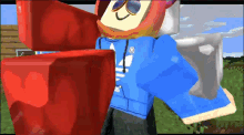 a cartoon character wearing a blue adidas sweatshirt