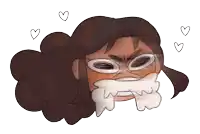 a cartoon drawing of a girl with hearts around her face