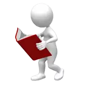 a 3d man is reading a red book while walking