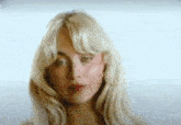 a close up of a woman 's face with blonde hair .