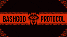 a man in a suit and tie stands in front of a banner that says bashgod protocol
