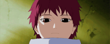 a cartoon character with red hair and black eyes