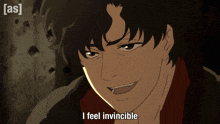 a picture of a man with the words i feel invincible