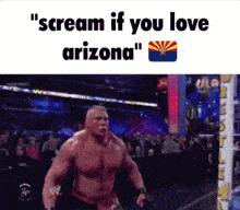 a picture of a wrestling match with the words " scream if you love arizona " on the bottom