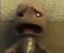 a close up of a cartoon character 's face with a shocked expression .