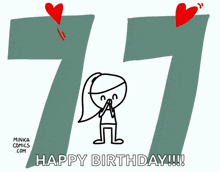 a cartoon drawing of a girl with a ponytail and the words " happy birthday " on the bottom
