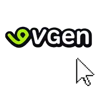 a green and black logo for vgen next to a mouse pointer