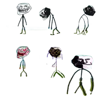 a drawing of a troll face and a drawing of a monster