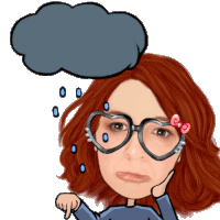 a cartoon of a woman wearing heart shaped glasses with a speech bubble above her head