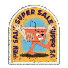 a cartoon illustration of a shopping basket with arms and legs and the words super sale around it