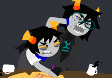 a cartoon drawing of two trolls one of whom is wearing a shirt that says xii