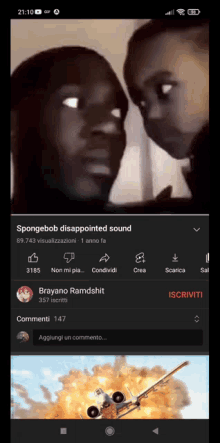 a screenshot of spongebob disappointed sound on a phone