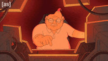 a cartoon of a man wearing glasses and a santa hat with the word [ as ] on the bottom