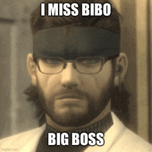 a man wearing glasses and a headband says i miss bibo big boss