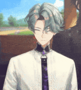a man with green hair is wearing a white shirt and a black tie