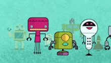 a group of cartoon robots standing next to each other