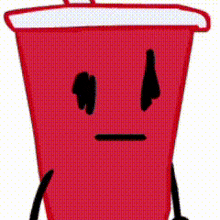 a cartoon drawing of a red cup with a face and arms