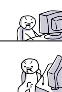 a cartoon of a man sitting at a desk in front of a computer monitor .