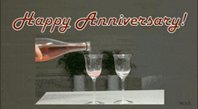a happy anniversary card with two wine glasses