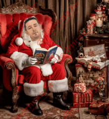 a picture of a man dressed as santa reading a book called boss