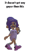 a girl with purple hair and a purple hat says it does n't get any gayer than this on a white background