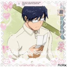 a picture of a man with glasses holding a piece of paper that says " this user is very sensitive "