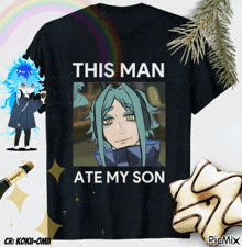 a black t-shirt with a picture of a boy and the words " this man ate my son "