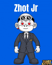 a cartoon character holding a broken heart with the name zhot jr written above him