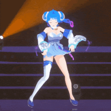 a girl with horns is dancing on a stage
