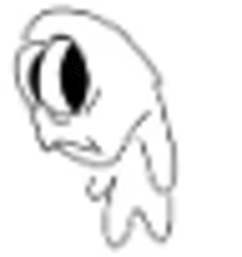 a black and white drawing of a cartoon character with a large eye .