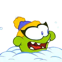 a green cartoon character wearing a yellow hat and glasses