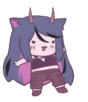 a cartoon of a girl with purple hair and horns