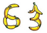 the number 6 and 3 made out of bananas