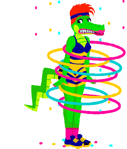 Alligator Stuck In Many Hula Hoops Around Her Body Sticker - Hula Hooping Through Life Juggling Overwhelmed Stickers
