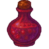 a pixel art drawing of a purple bottle with a cork