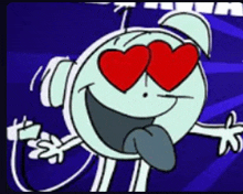 a cartoon character with hearts in his eyes and a tongue sticking out
