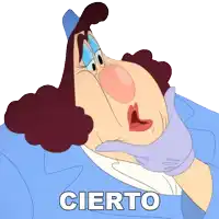 a cartoon character has the word cierto on the bottom