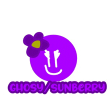 a purple circle with a smiling face and a purple flower on it .