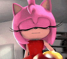 amy rose from sonic the hedgehog wearing a red dress and boxing gloves